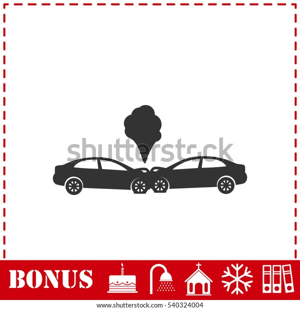 Car accident icon flat. Simple vector symbol and\
bonus icon