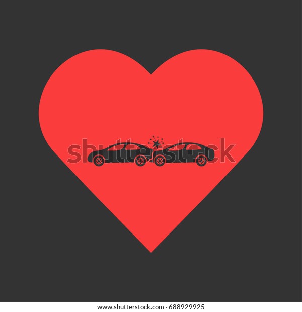 Car accident icon flat. Simple\
pictogram on heart background. Vector illustration\
symbol