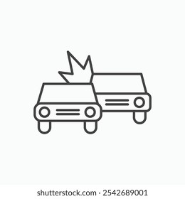 Car accident icon in thin black lines