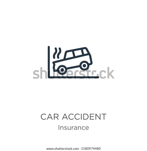 Car accident icon. Thin linear\
car accident outline icon isolated on white background from\
insurance collection. Line vector sign, symbol for web and\
mobile