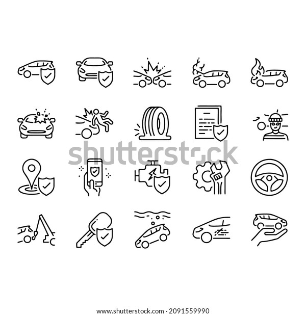 Car Accident And\
Insurance Line Icons