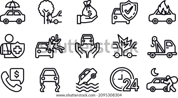 Car\
Accident And Insurance Line Icons vector design\
