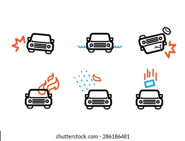 car accident insurance pictogram line icon vector