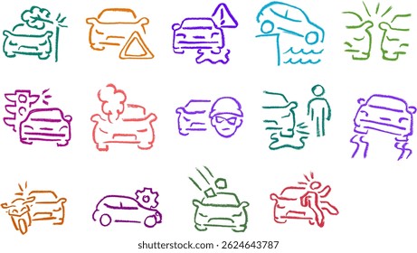 Car Accident Insurance Related Icons Crayon Chalk Drawing Vector Set