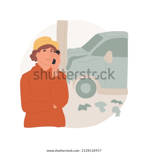 Car accident\
isolated cartoon vector illustration. Disappointed teenage boy\
calling for help after getting into a car accident, dangerous\
driving, transport insurance vector\
cartoon.