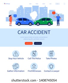 Car accident landing page. Can use for web banner, infographics, hero images. Flat isometric vector illustration isolated on white background.