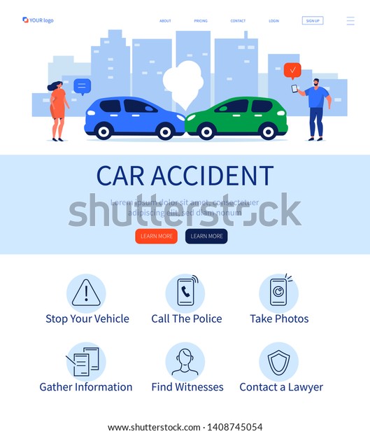 Car accident landing page. Can use for web\
banner, infographics, hero images. Flat isometric vector\
illustration isolated on white\
background.