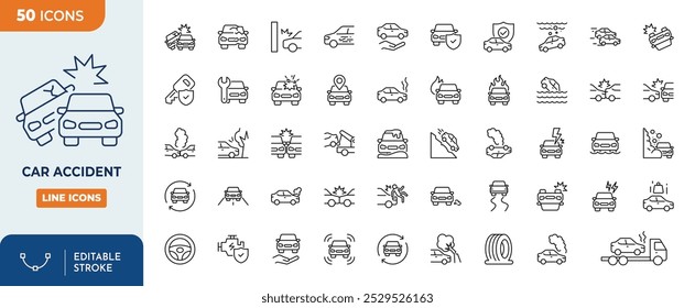 Car accident Line Editable Icon set	
