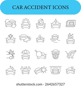 Car accident Line Editable Icon set.