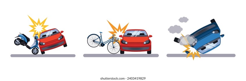 Car Accident on the Road and Traffic Incident Vector Set