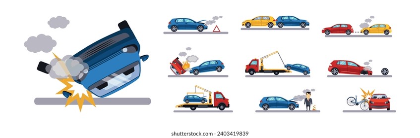 Accidente de automóvil en el conjunto de vectores de accidentes de tráfico y carretera