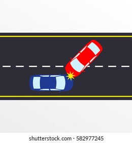 Car accident on the road. Two car crashes on the highway. Vector illustration.