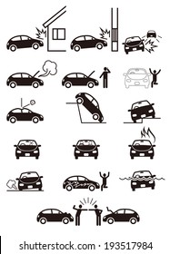 Car accident. Pictogram of trouble, such as object loss or damage 