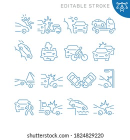 Car Accident related icons. Editable stroke. Thin vector icon set