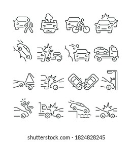 Car Accident related icons: thin vector icon set, black and white kit