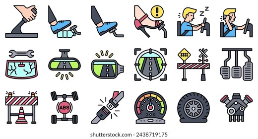 Car accident and safety related filled icon set 3, vector illustration