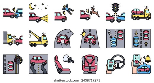 Car accident and safety related filled icon set 2, vector illustration