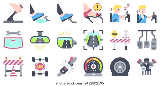 Car accident and safety related flat icon set 3, vector illustration