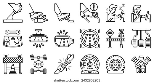 Car accident and safety related line icon set 3, vector illustration