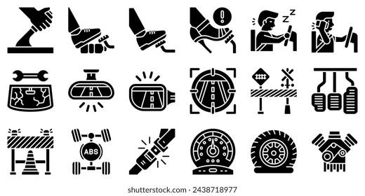 Car accident and safety related solid icon set 3, vector illustration