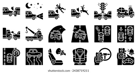 Car accident and safety related solid icon set 2, vector illustration