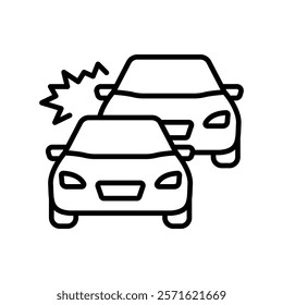 Car accident. the car smashes into the rear bumper. linear icon. Line with Editable stroke.