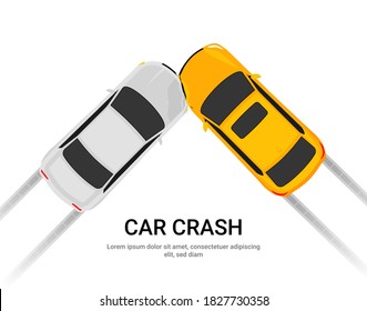 Car Accident Speed Crash Vector Top View Cartoon Icon. Car Crash Concept Illustration