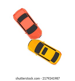 Car accident speed crash vector top view cartoon icon. Car crash concept illustration