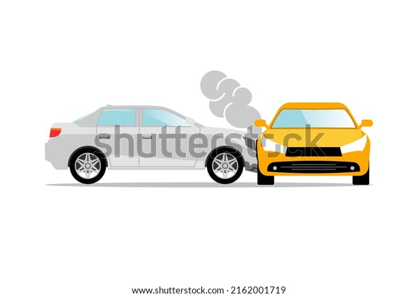 Car accident speed crash vector top\
view cartoon icon. Car crash concept\
illustration