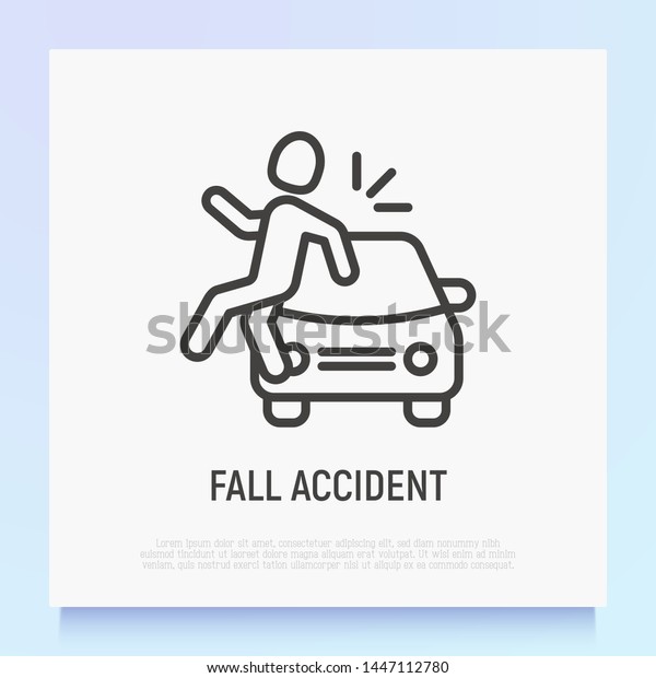 Car accident thin\
line icon. Pedestrian is hitten by a car. Modern vector\
illustration of road\
safety.