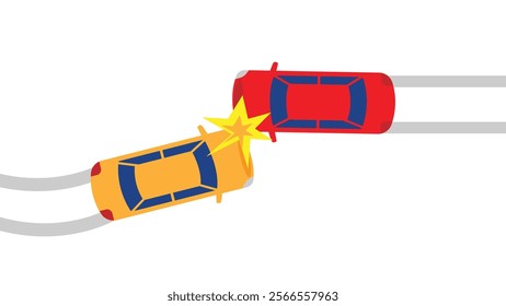 Car Accident Top View Isolated on White. Means of transportation and safety on the road concept vector art