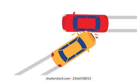 Car Accident Top View Isolated on White with Debris. Means of transportation and safety on the road concept vector art