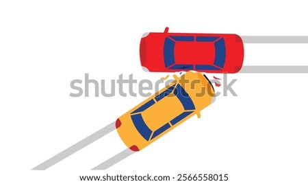 Car Accident Top View Isolated on White with Debris. Means of transportation and safety on the road concept vector art