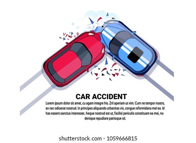 Car Accident Top View Vehicle Collision Icon Over White Background With Copy Space