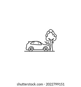 accidente de coche con vector de icono de árbol