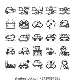 Car accident trouble insurance icon set