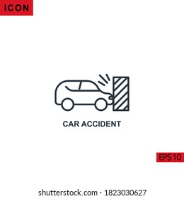 Icono del vector de accidentes de auto en fondo blanco. Icono de línea de ilustración para gráficos, interfaces de medios impresos y diseño web.