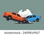 car accident, vector image of a collision scene of a car damaged in the front