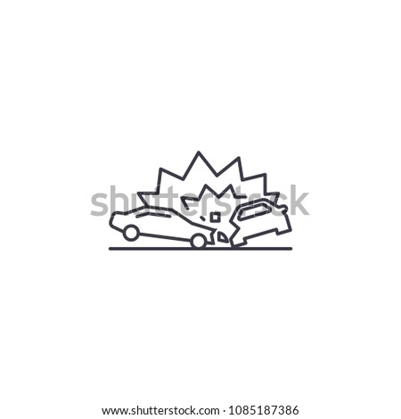 car accident vector line icon, sign, illustration on background, editable strokes