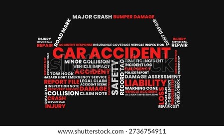 Car Accident Word Cloud Design, Car Accident Word Cloud for Collision, Repair, Liability, and Insurance