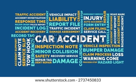 Car Accident Word Cloud Design, Car Accident Word Cloud for Liability, Damage, Repair, and Emergency Response