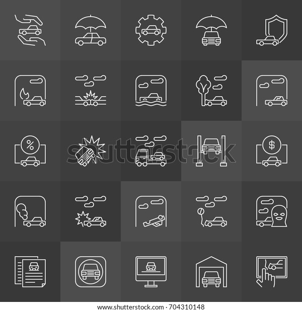 Car accidents icons. Vector auto linear\
signs or design elements on dark\
background