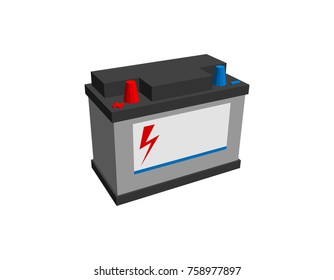 Car Accumulator Battery. Isolated On White Background. 3d Vector Illustration.