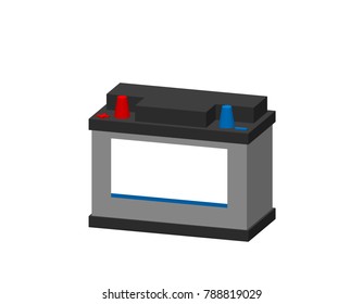 Car Accumulator Battery. Isolated On White Background. 3d Vector Illustration.