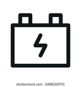 Fahrzeugakkumulator UI-Symbol, Elektroautobatterie Minimale Linie Vektorgrafik Symbol