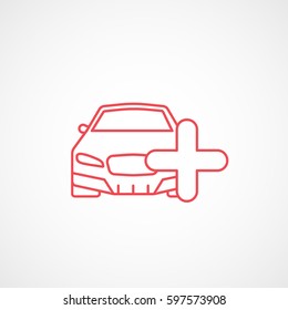 Car Add New Red Line Icon On White Background 