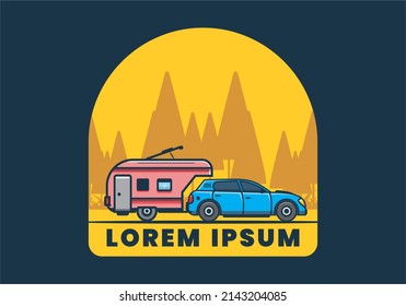 Car with additional towing box illustration design