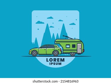 Car with additional towing box illustration design