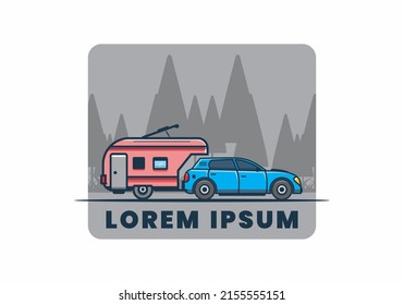 Car with additional towing box illustration design