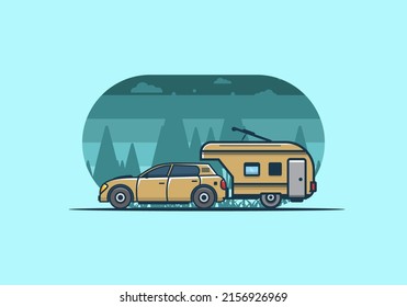Car with additional towing box illustration design